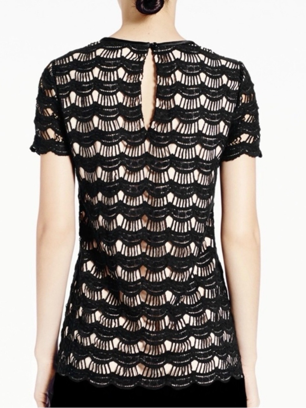 kate spade New York | Black Crochet Art Deco Overlay Blouse | Size = 2 - Picture 2 of 8